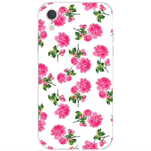 Apple iPhone Xr Roses White Transparent Silicone TPU Θήκη