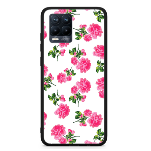 Realme 8  Roses White Black Glossy Θήκη