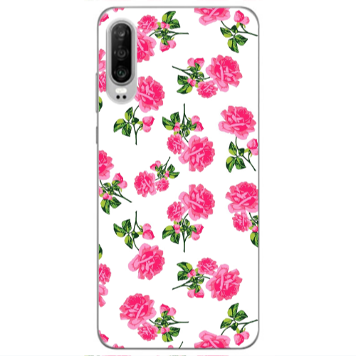 Huawei P30 Roses White Transparent Silicone TPU Θήκη