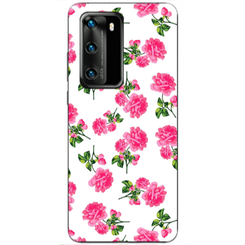 Huawei P40 Roses White Transparent Silicone TPU Θήκη