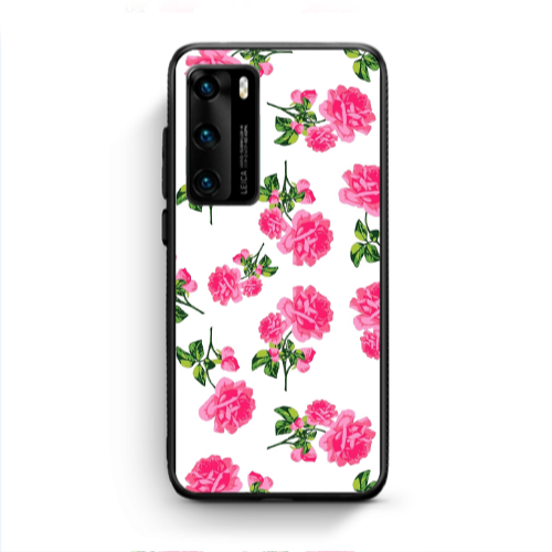 Huawei P40 Roses White Black Glossy Θήκη