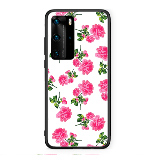 Huawei P40 Pro Roses White Black Glossy Θήκη