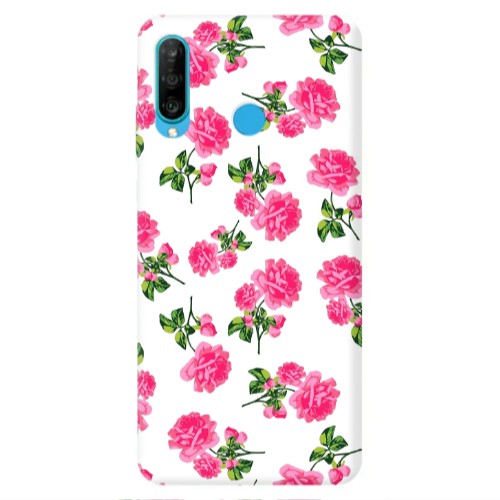 Huawei P30 Lite Roses White Transparent Silicone TPU Θήκη