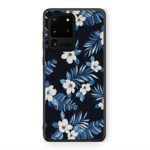 Samsung S20 Ultra flower blue laves Black Glossy Θήκη