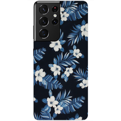 Samsung S21 Ultra flower blue laves Transparent Silicone TPU Θήκη