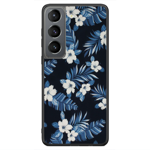 Samsung S21 Ultra flower blue laves Black Glossy Θήκη
