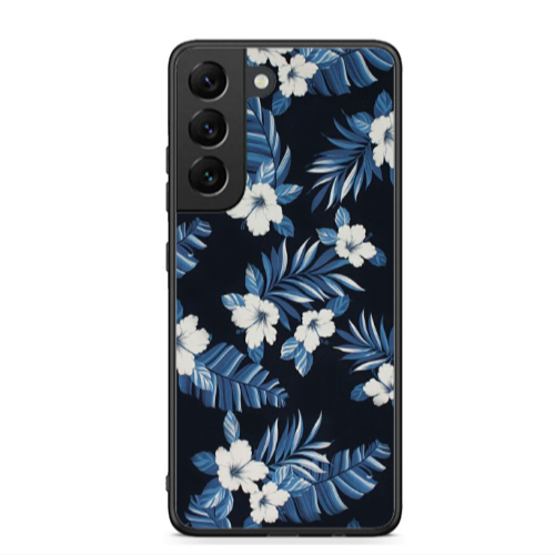 Samsung S22 flower blue laves Black Glossy Θήκη