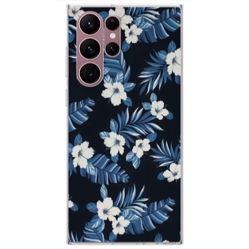 Samsung S22 Ultra flower blue laves Transparent Silicone TPU Θήκη