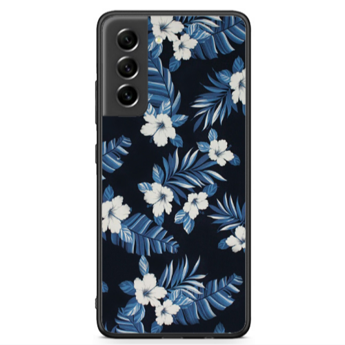 Samsung S21 FE flower blue laves Black Glossy Θήκη