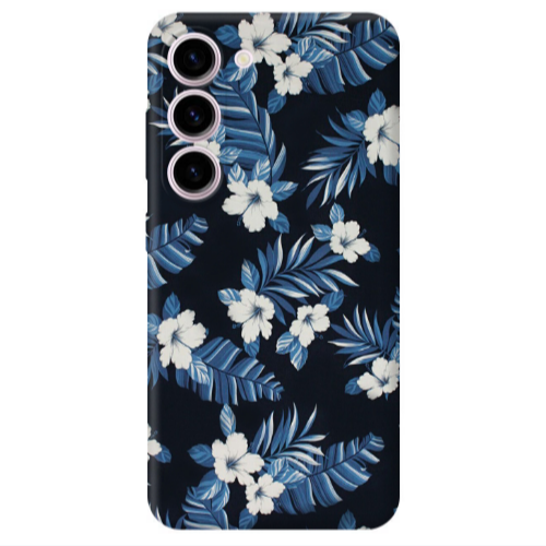 Samsung S23 flower blue laves Transparent Silicone TPU Θήκη