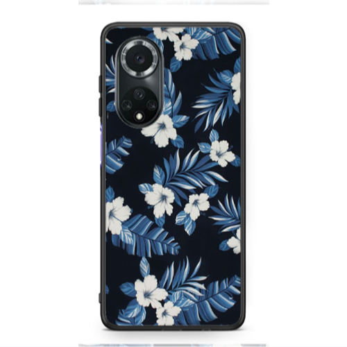 Huawei Nova 9 flower blue laves Black Glossy Θήκη