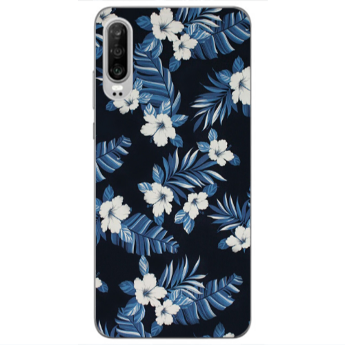 Huawei P30 flower blue laves Transparent Silicone TPU Θήκη