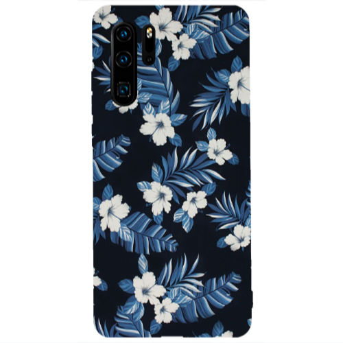 Huawei P30 Pro flower blue laves Transparent Silicone TPU Θήκη