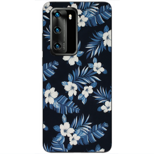 Huawei P40 flower blue laves Transparent Silicone TPU Θήκη