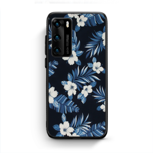 Huawei P40 flower blue laves Black Glossy Θήκη