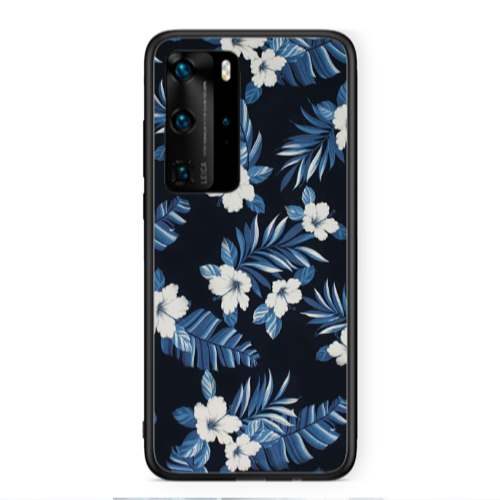 Huawei P40 Pro flower blue laves Black Glossy Θήκη