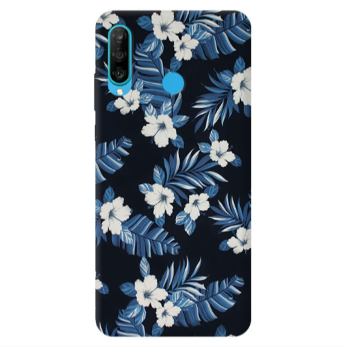Huawei P30 Lite flower blue laves Transparent Silicone TPU Θήκη