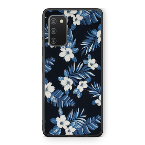 Samsung A02s flower blue laves Black Glossy Θήκη