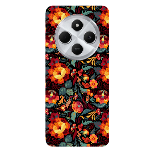 Xiaomi Redmi 14c Orange flowers Transparent Silicone TPU Θήκη