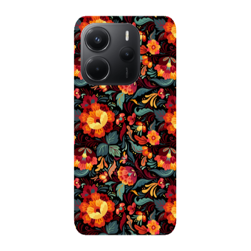 Xiaomi Redmi Note 14 Orange flowers Transparent Silicone TPU Θήκη
