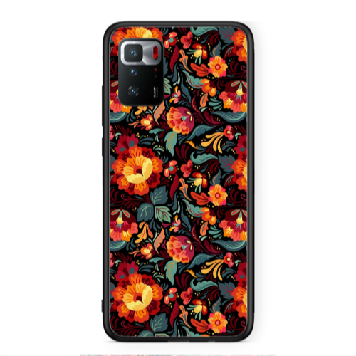 Xiaomi Poco X3 GT Orange flowers Black Glossy Θήκη