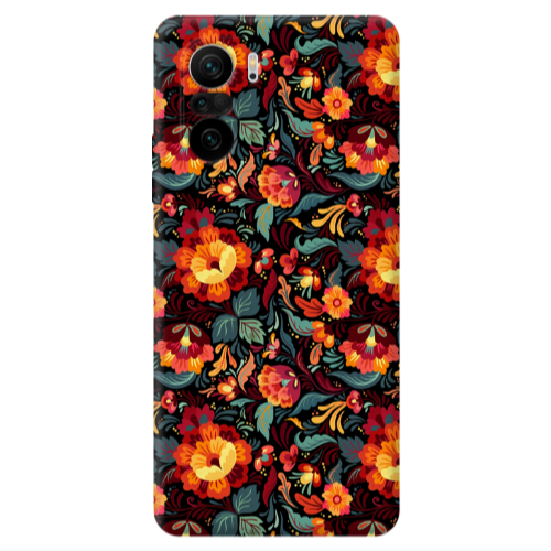 Xiaomi Poco F3 Orange flowers Transparent Silicone TPU Θήκη
