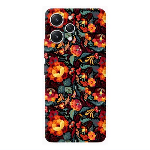 Xiaomi Redmi 12 Orange flowers Transparent Silicone TPU Θήκη