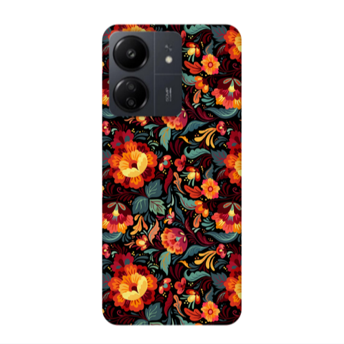 Xiaomi Redmi 13C Orange flowers Transparent Silicone TPU Θήκη
