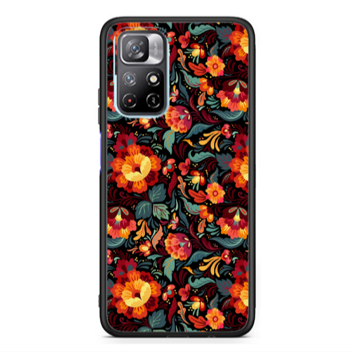 Xiaomi Poco M4 Pro 5G Orange flowers Black Glossy Θήκη