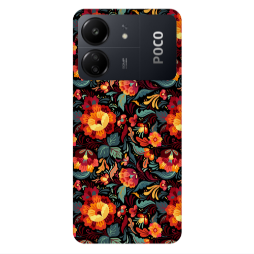 Xiaomi Poco C65 Orange flowers Transparent Silicone TPU Θήκη