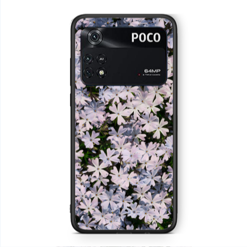 Xiaomi Poco M4 Pro 4G Flowers white Black Glossy Θήκη