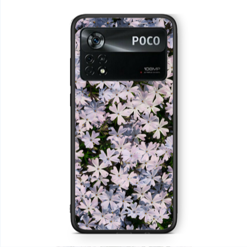 Xiaomi Poco X4 Pro Flowers white Black Glossy Θήκη
