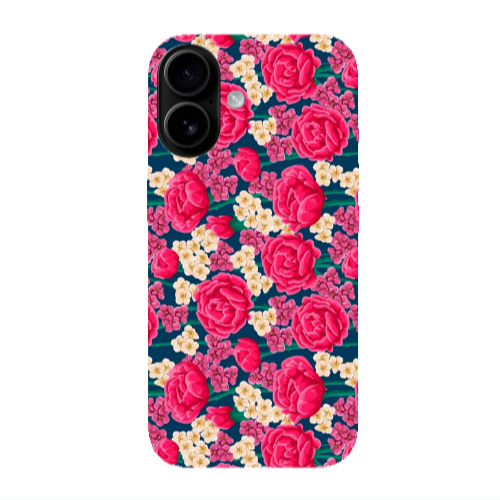 Apple Iphone 16 plus Red and pink Flowers Transparent Silicone TPU Θήκη
