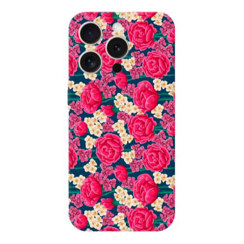 Apple Iphone 16 Pro Max Red and pink Flowers Transparent Silicone TPU Θήκη