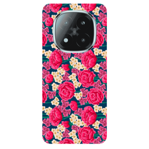 Xiaomi Redmi Note 14 Pro + 5g Red and pink Flowers Transparent Silicone TPU Θήκη
