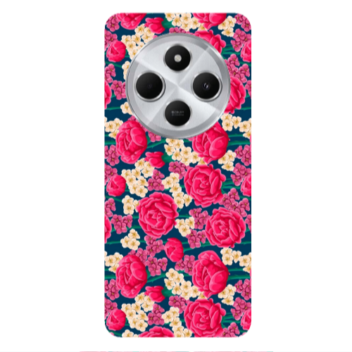 Xiaomi Redmi 14c Red and pink Flowers Transparent Silicone TPU Θήκη