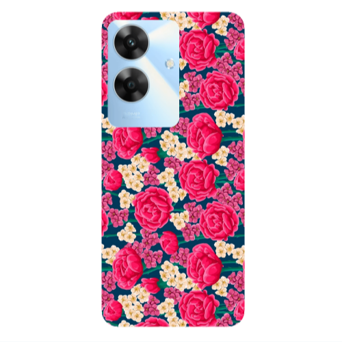 Realme Note 60 Red and pink Flowers Transparent Silicone TPU Θήκη