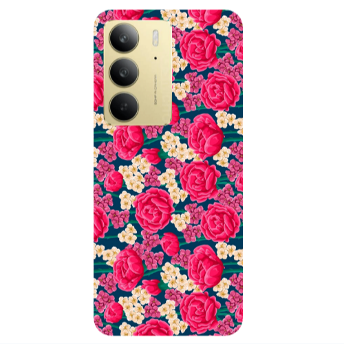 Realme C 75 Red and pink Flowers Transparent Silicone TPU Θήκη