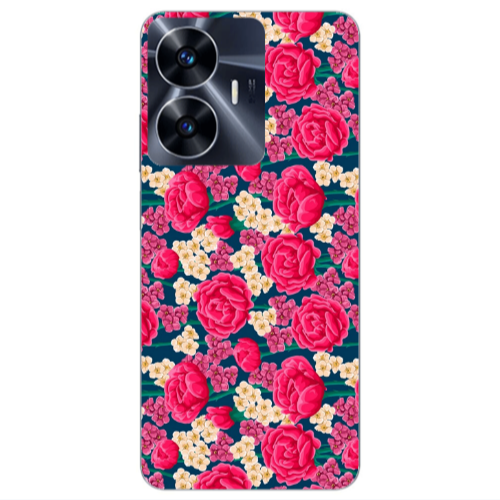 Realme Note 50 Red and pink Flowers Transparent Silicone TPU Θήκη