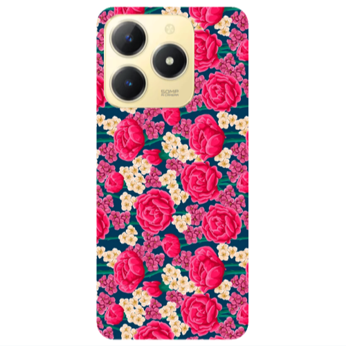 Realme C61 Red and pink Flowers Transparent Silicone TPU Θήκη
