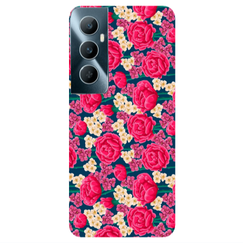 Realme C65 Red and pink Flowers Transparent Silicone TPU Θήκη