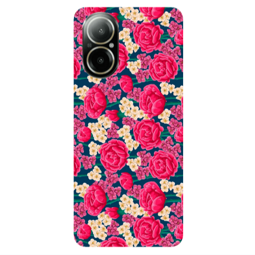 Realme C67 Red and pink Flowers Transparent Silicone TPU Θήκη