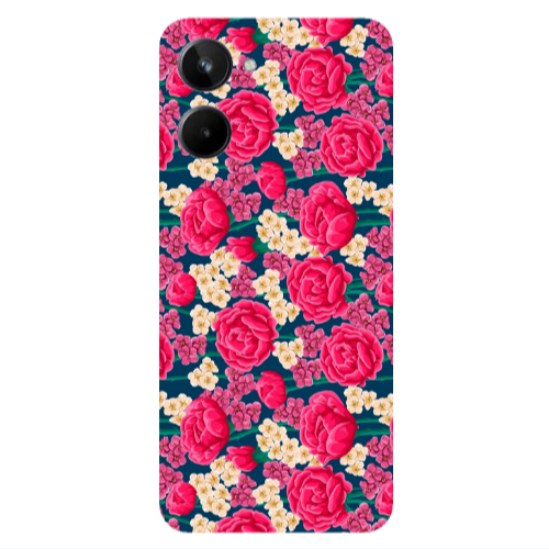 Realme 10 Red and pink Flowers Transparent Silicone TPU Θήκη
