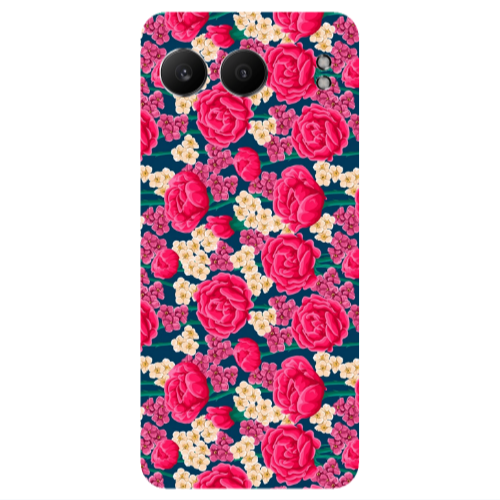 Oneplus Nord 4 Red and pink Flowers Transparent Silicone TPU Θήκη
