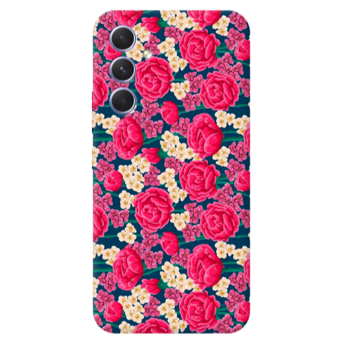 Samsung A56 Red and pink Flowers Transparent Silicone TPU Θήκη