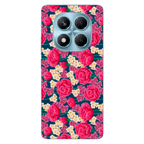 Xiaomi Redmi Note 14 Pro Red and pink Flowers Transparent Silicone TPU Θήκη