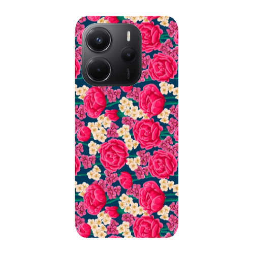 Xiaomi Redmi Note 14 Red and pink Flowers Transparent Silicone TPU Θήκη