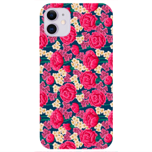 Apple iPhone 11  Red and pink Flowers Transparent Silicone TPU Θήκη