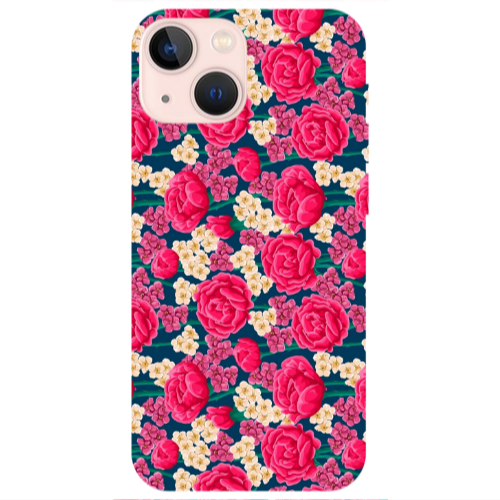 Apple iPhone 13 Red and pink Flowers Transparent Silicone TPU Θήκη