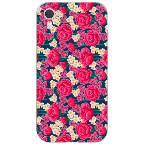 Apple iPhone Xr Red and pink Flowers Transparent Silicone TPU Θήκη